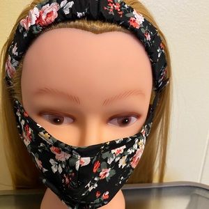 Black Floral Head Wrap Face Covering
